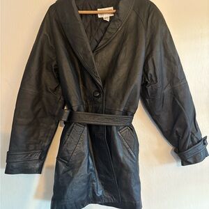 Liz Baker Black Leather Belted Jacket